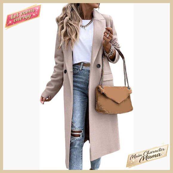 Classic Long Wool Peacoat Notch Lapel Elegant Dressy Winter Overcoat Jacket